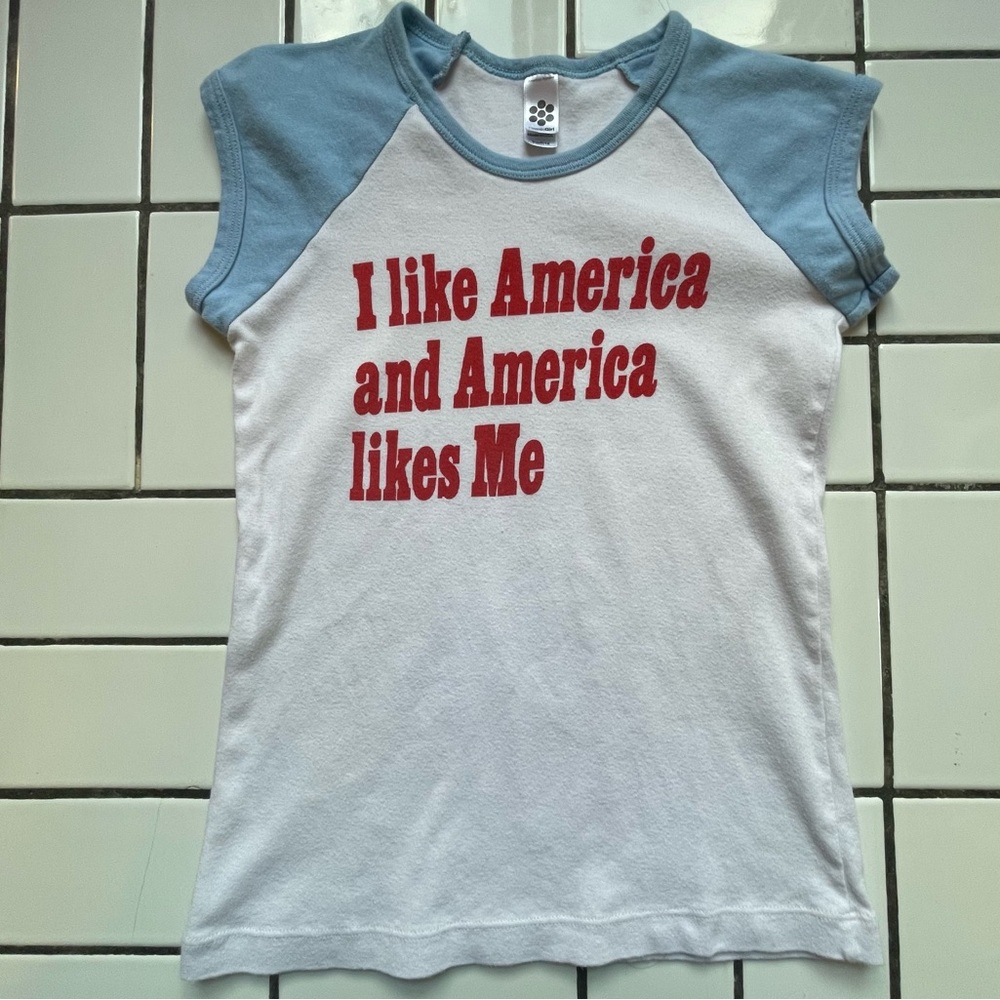 “I like America and America likes me” cute 4th July tee - XS (12 Girl)